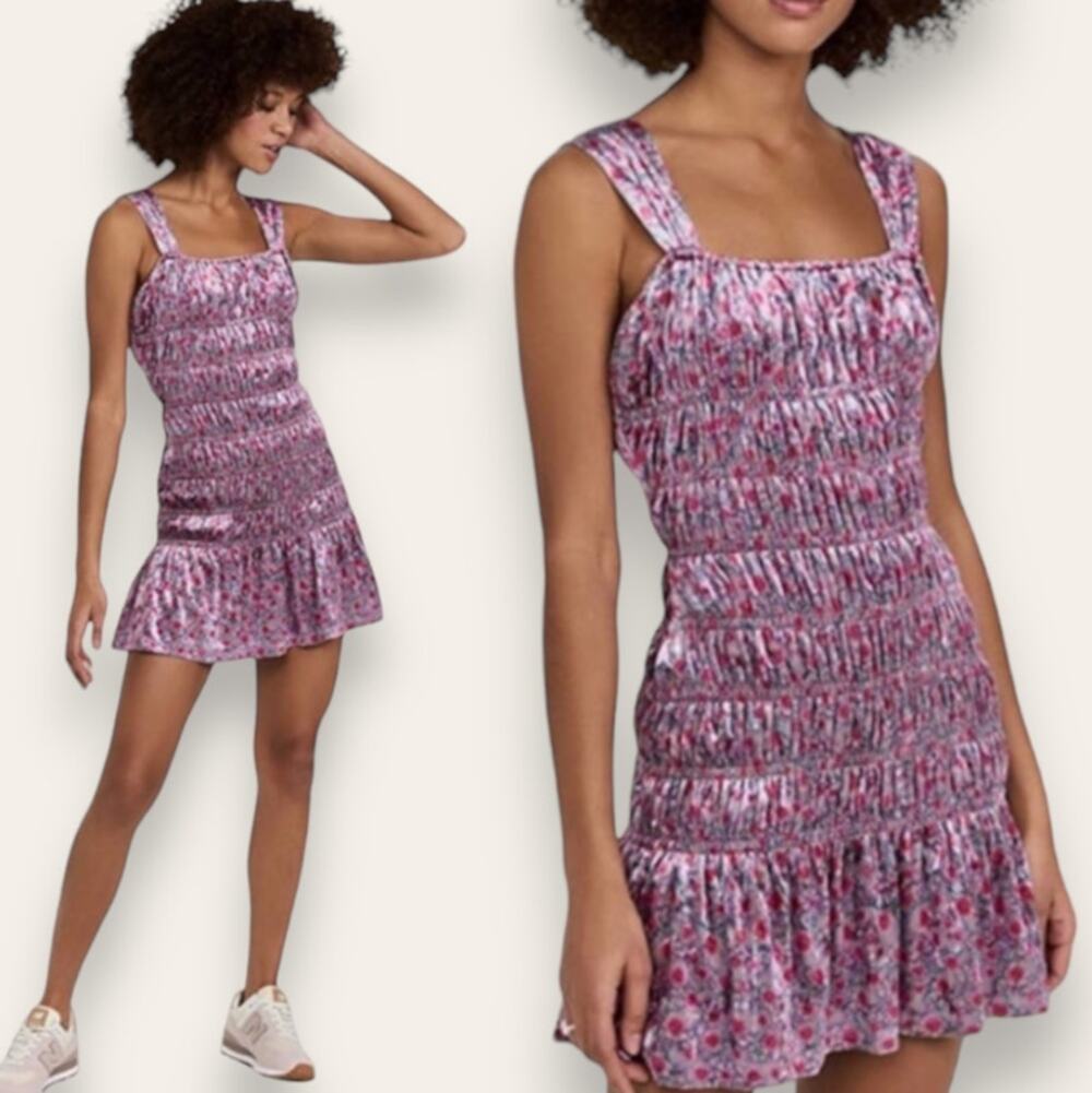 NWT ENGLISH FACTORY DRESS S PURPLE COQUETTE VELVET PURPLE DITSY FLORAL STRETCHY